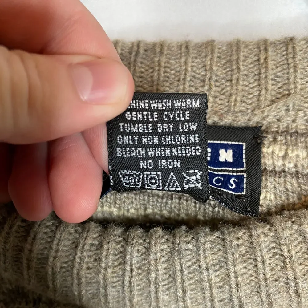 VTG Jantzen Mens Geometric Crew Neck Retro Grandpa Sweater Size L Beige Neutral
